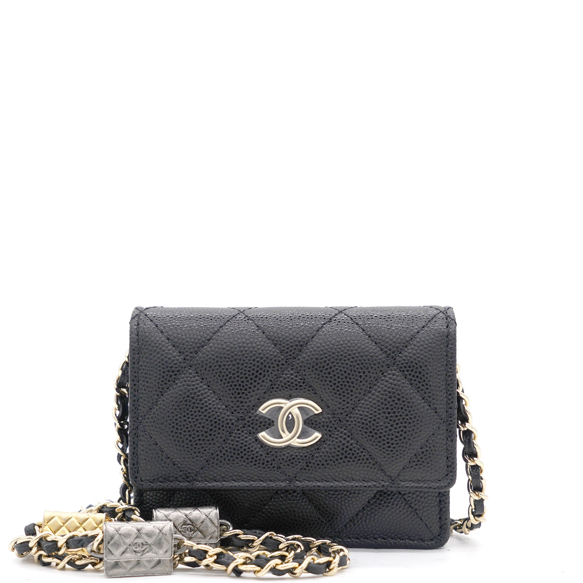 Chanel Black Quilted Caviar Leather Flap Card Holder with Charm Chain –  STYLISHTOP