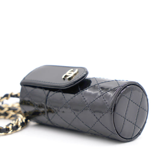 Black Quilted Patent Leather Lipstick Holder