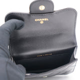Black Quilted Leather Nano Top Handle Square Classic Flap Bag