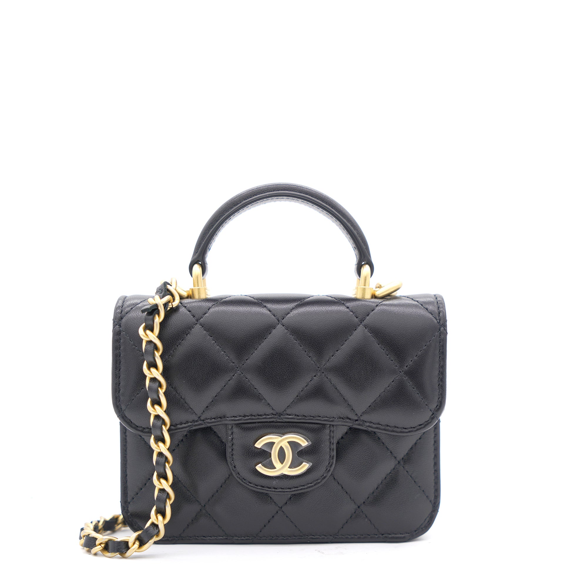 Chanel Black Quilted Leather Nano Top Handle Square Classic Flap