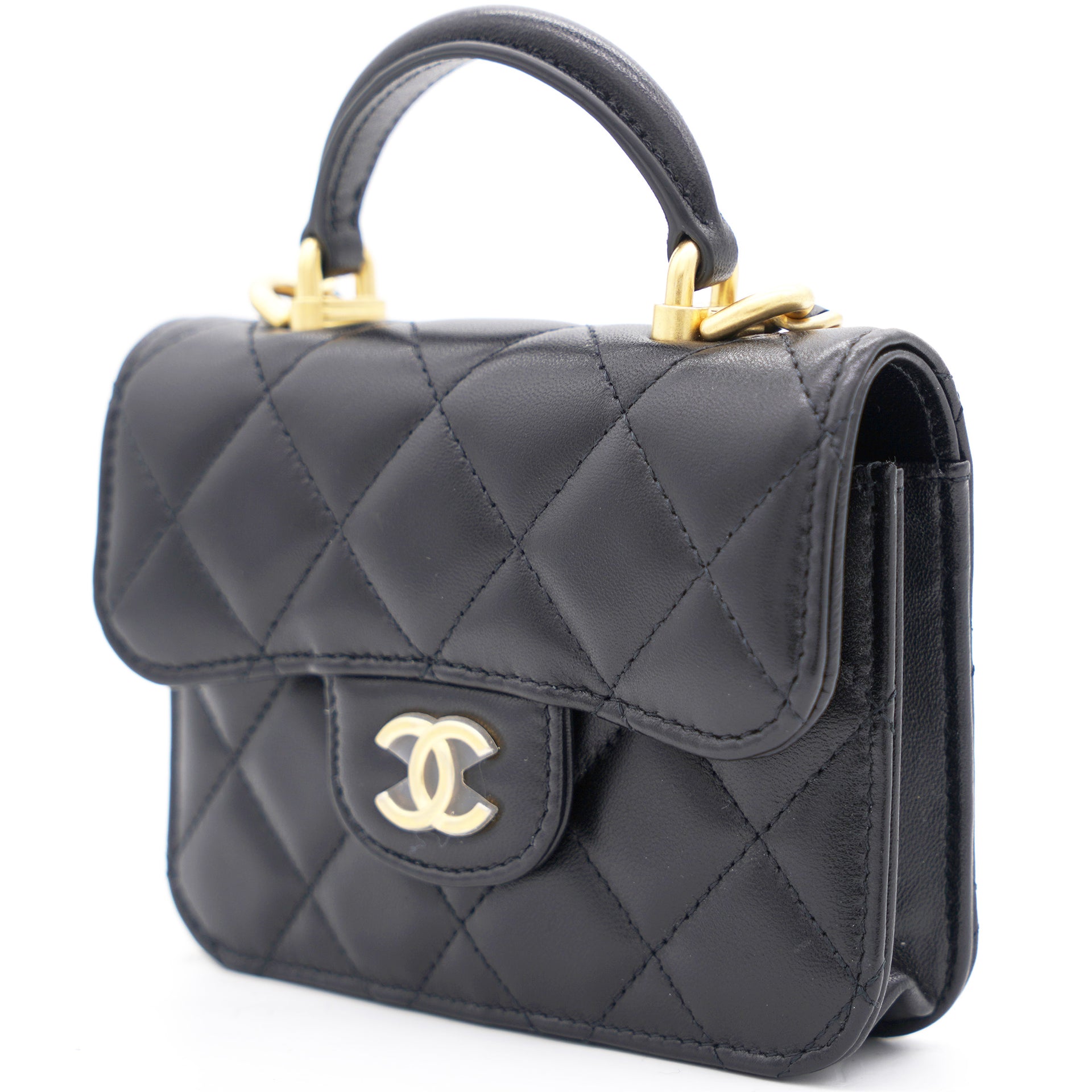 CHANEL Calfskin Crystal Quilted Extra Mini Coco Handle Flap Black 1273746