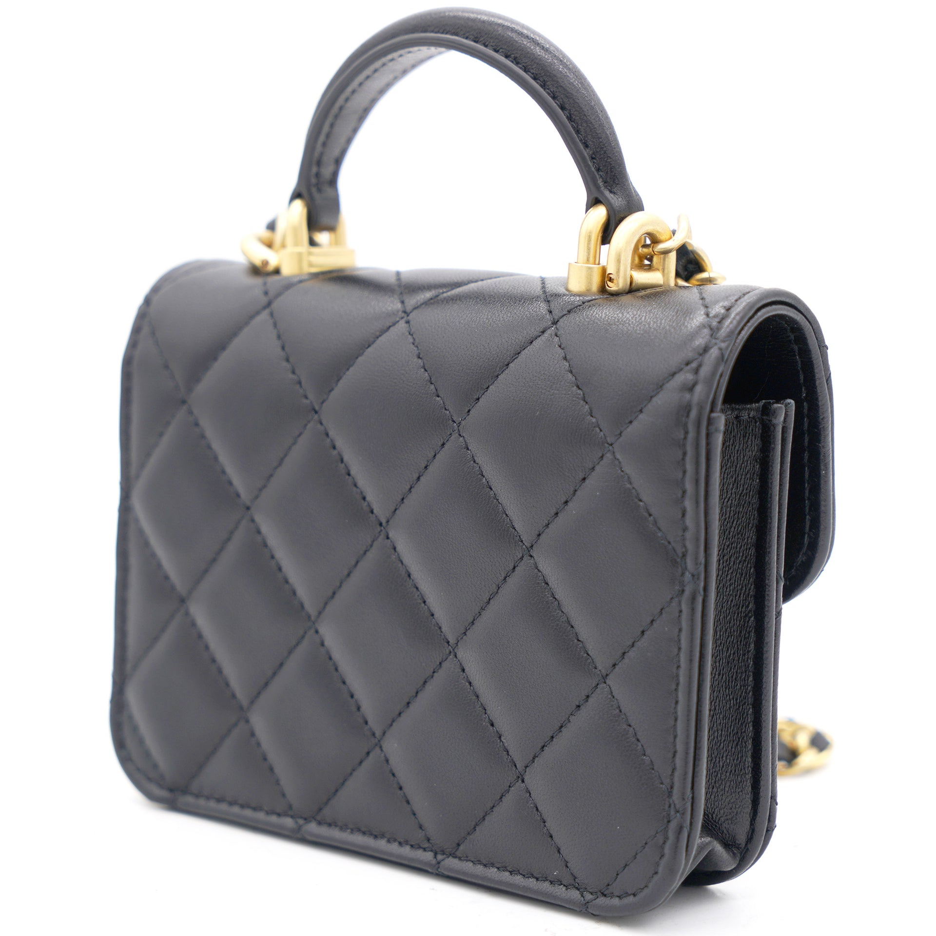 Black Caviar Quilted Leather Vanity Case Top Handle Bag – STYLISHTOP