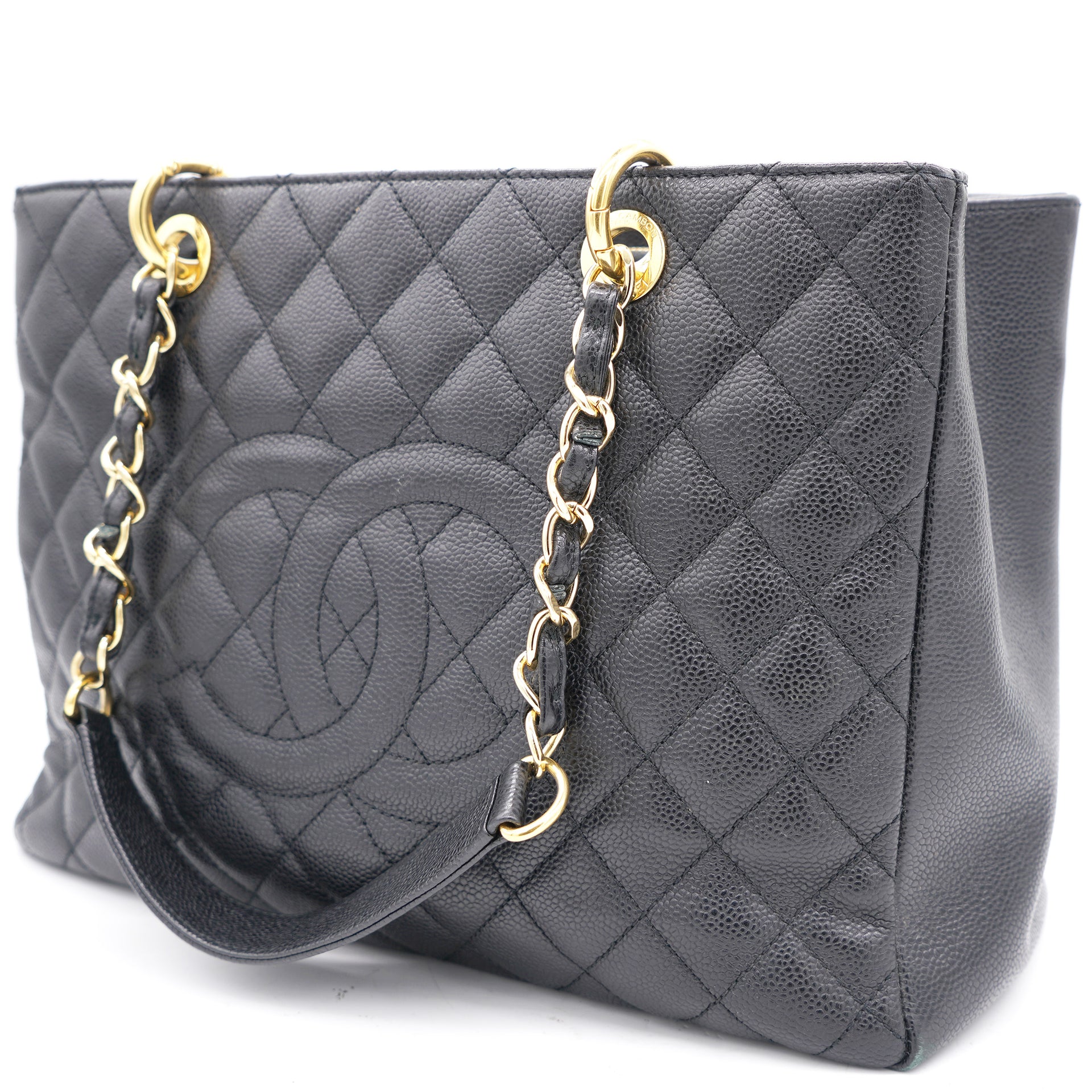 Black Quilted Caviar Leather Grand Shopper Tote