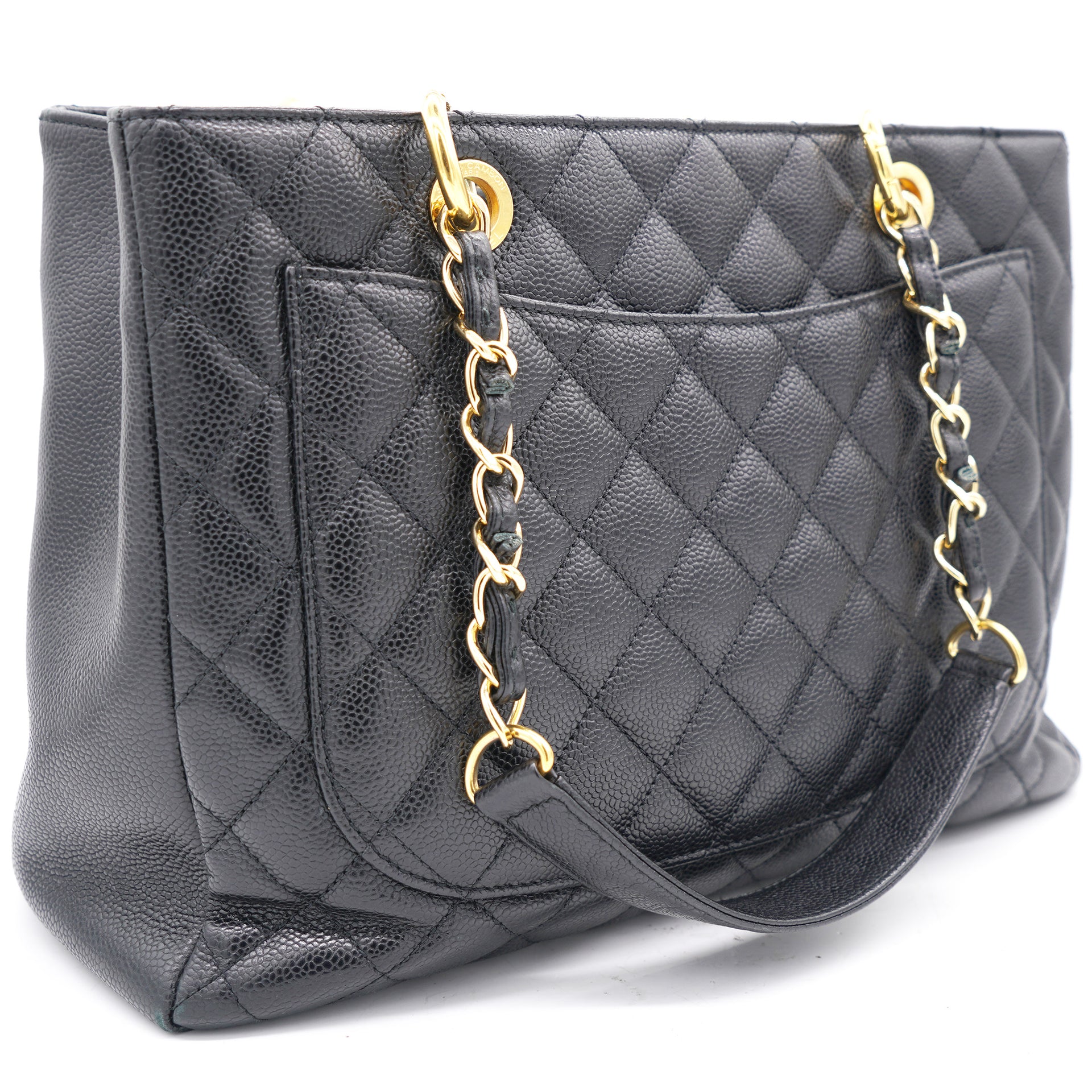 Black Quilted Caviar Leather Grand Shopper Tote