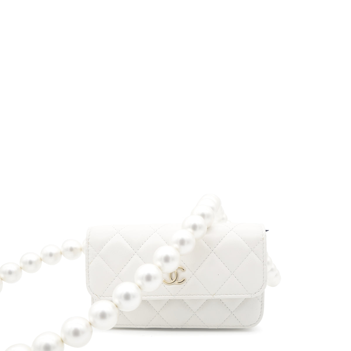 Chanel Calfskin Quilted Pearl Mini Wallet On Chain WOC White STYLISHTOP