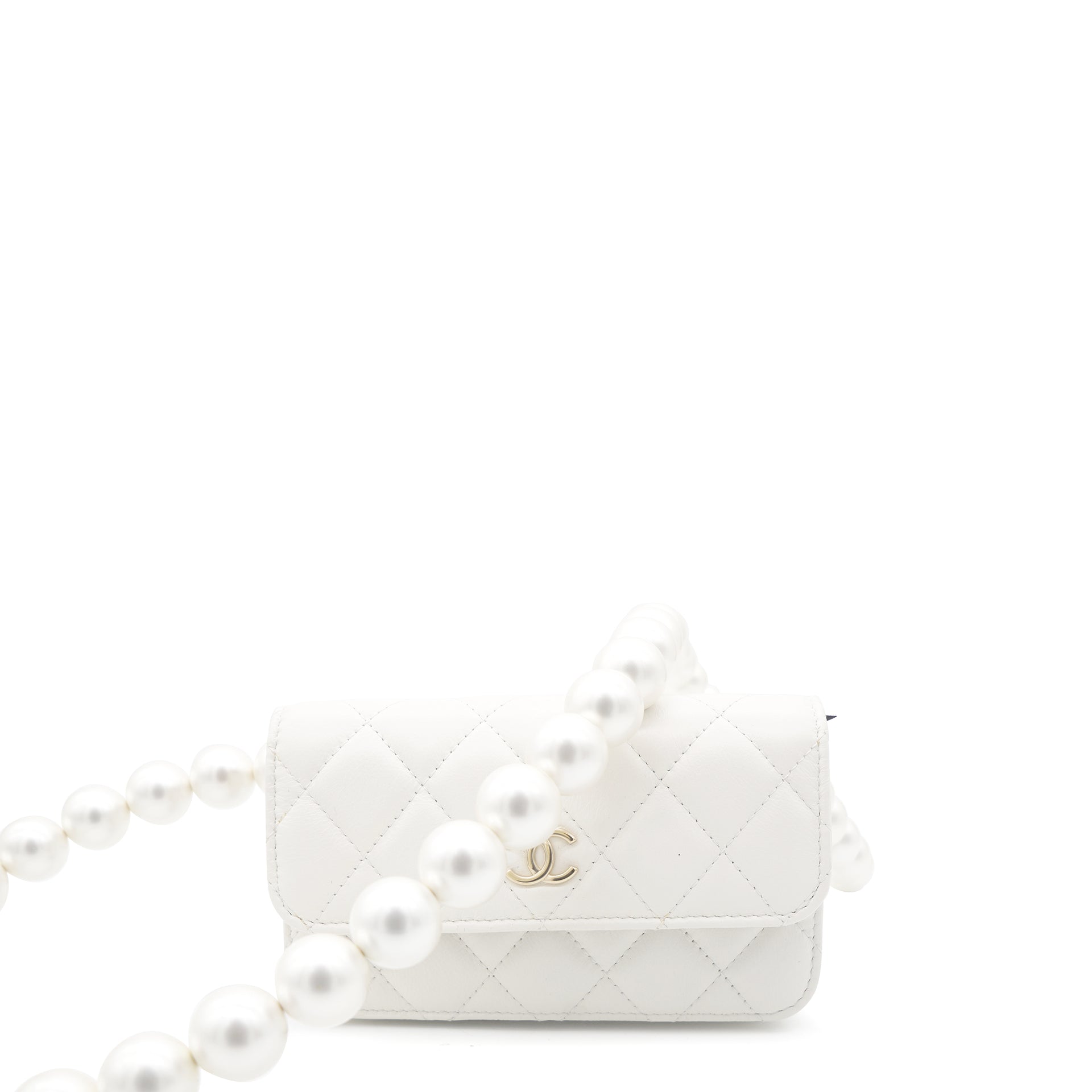 Chanel White Quilted Lambskin Chic Pearl Chain Flap Small Q6A3Y41IWH002