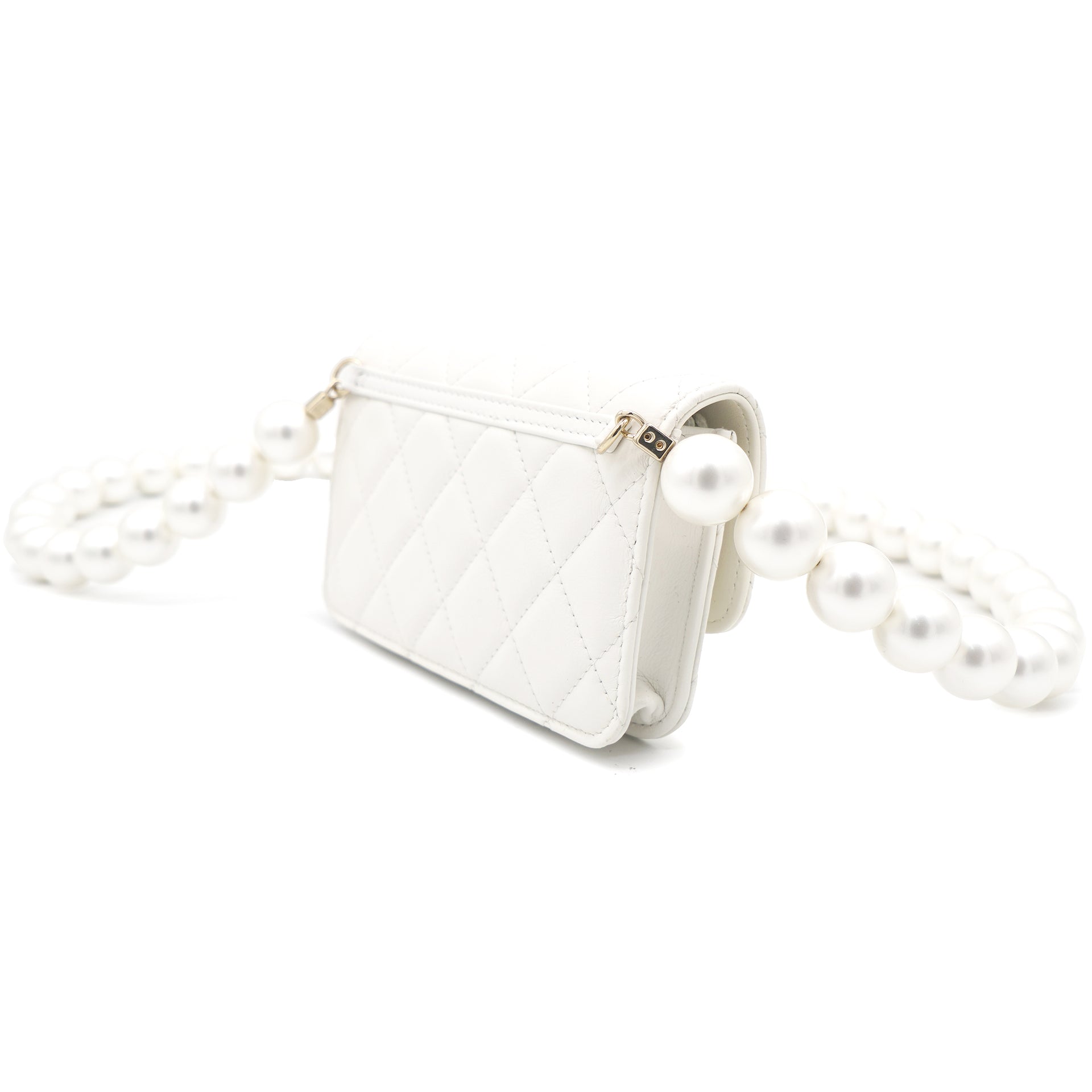 Chanel Calfskin Quilted Pearl Mini Wallet On Chain WOC White