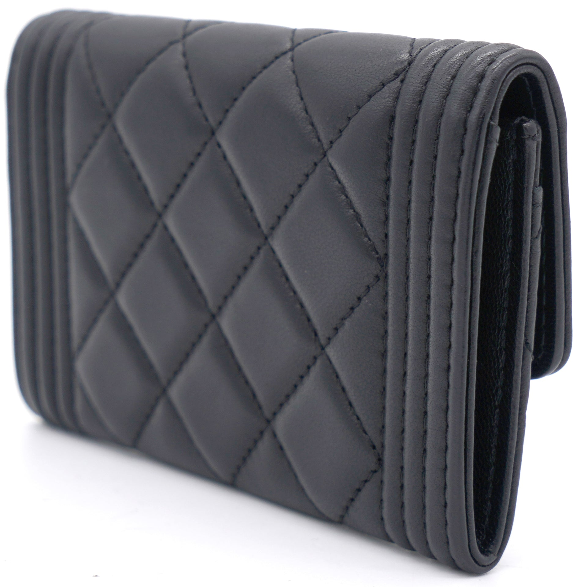 Lambskin Quilted Boy Flap Card Holder Black