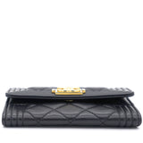 Lambskin Quilted Boy Flap Card Holder Black