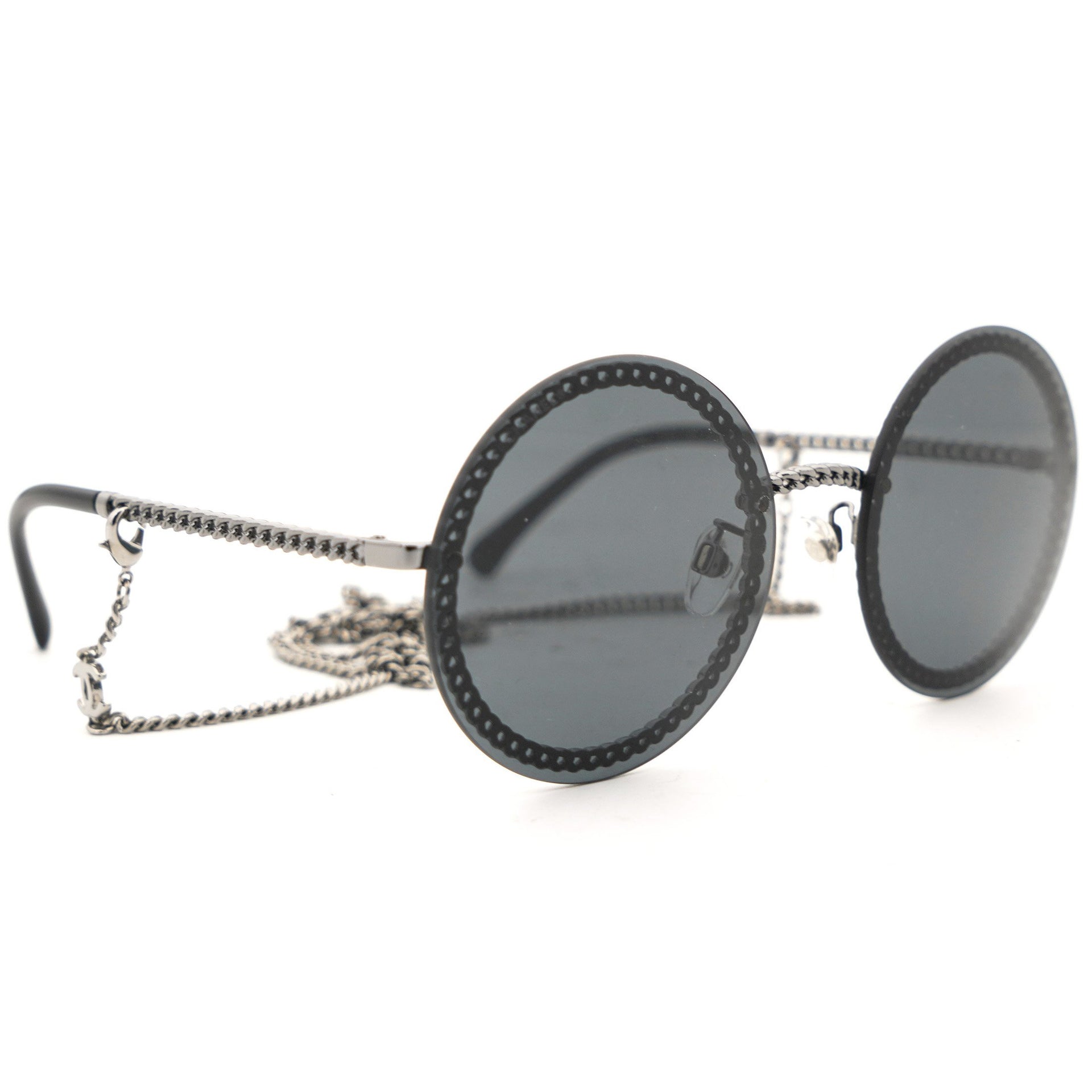 Silver/Black Chain Round Sunglasses