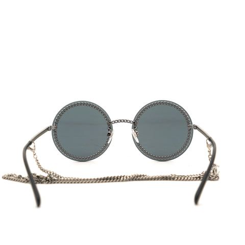 Silver/Black Chain Round Sunglasses