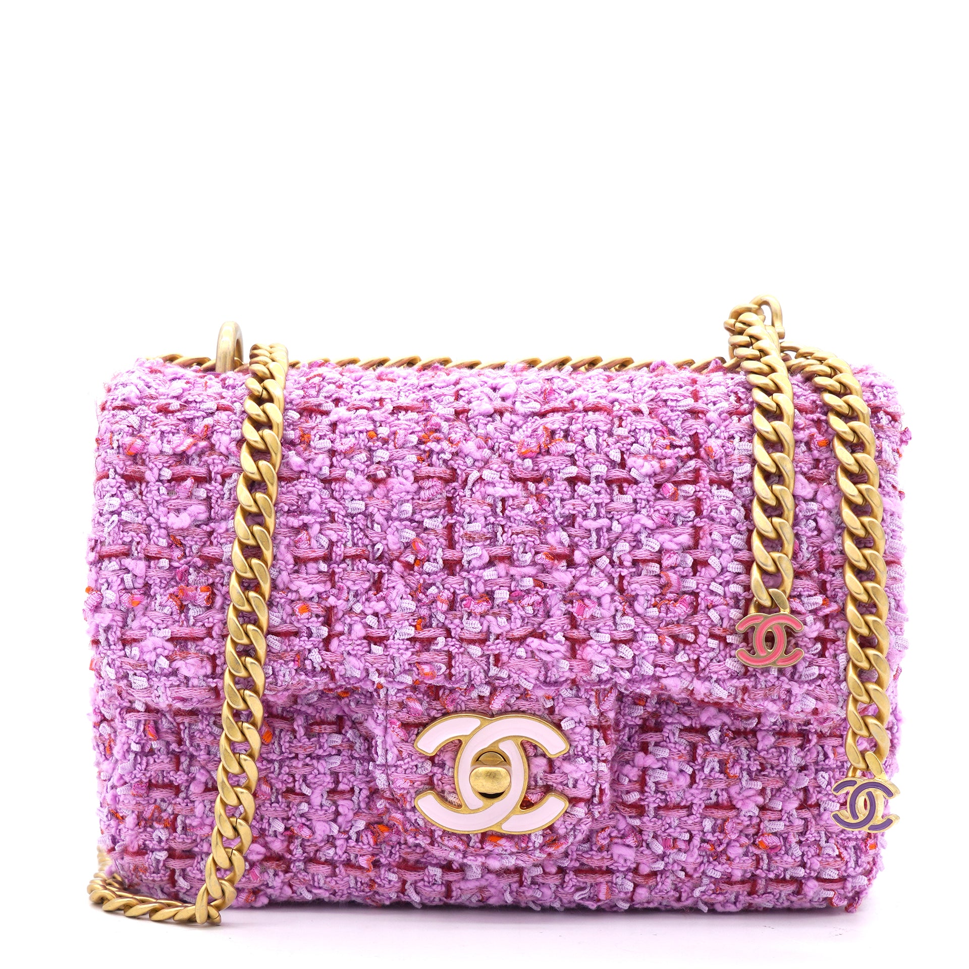 Pink Tweed Classic Flap Square