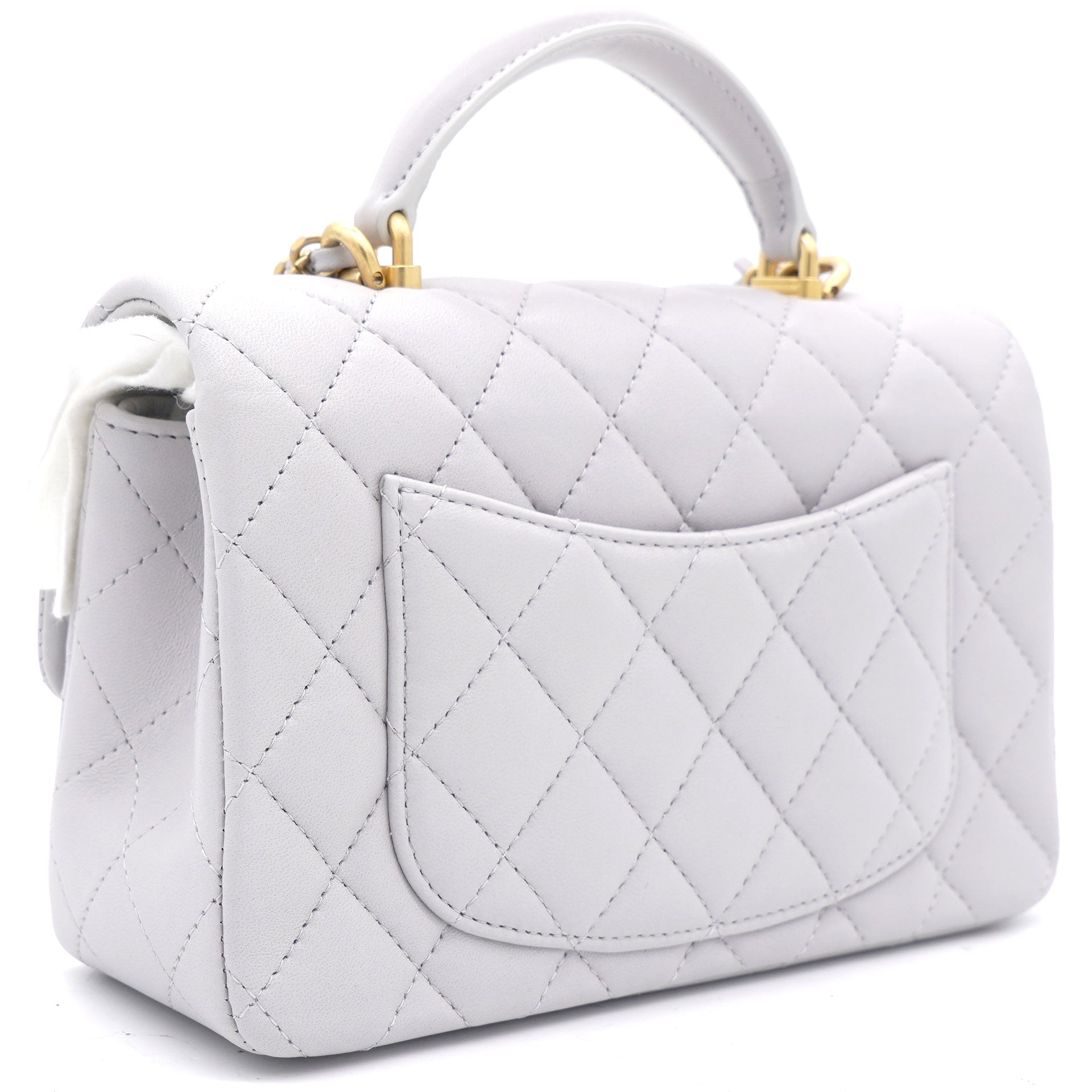 CHANEL MINI FLAP BAG WITH TOP HANDLE, SILVER