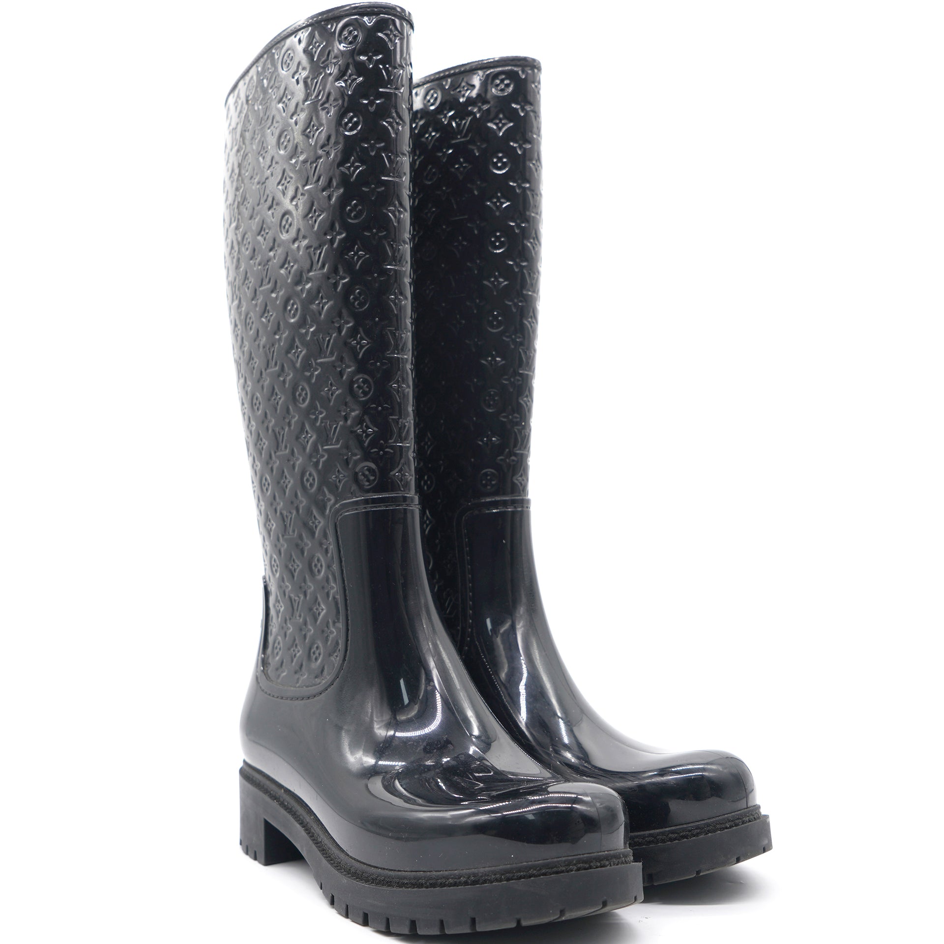 A Pair of Louis Vuitton Women's Black Rubber Wellington Boots. Size 39. In  good condition but please