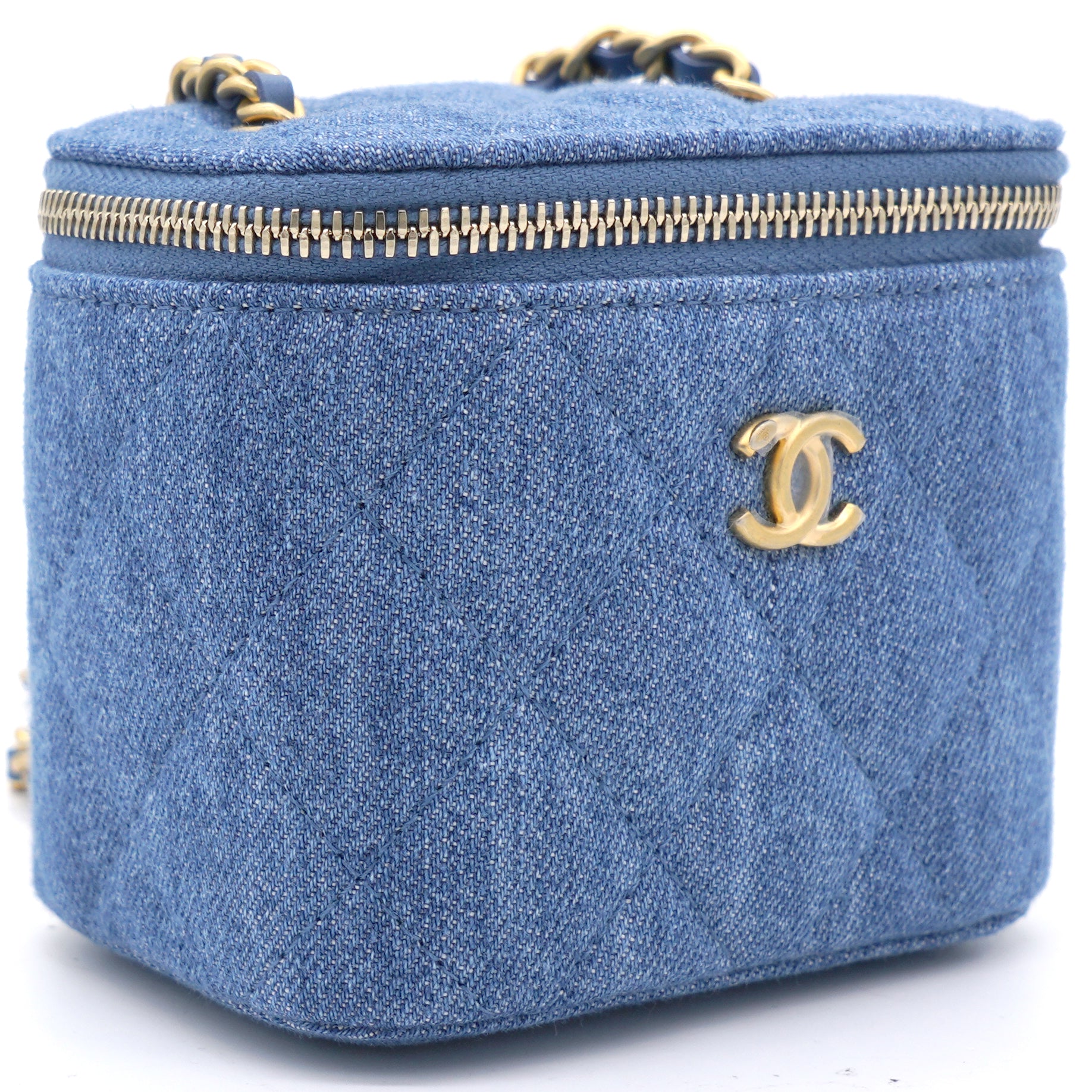 Chanel Denim Quilted Small Coco Beauty Vanity Case Pearl Crush