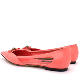 Coral Patent Leather Bow Detail Ballet Flats 37