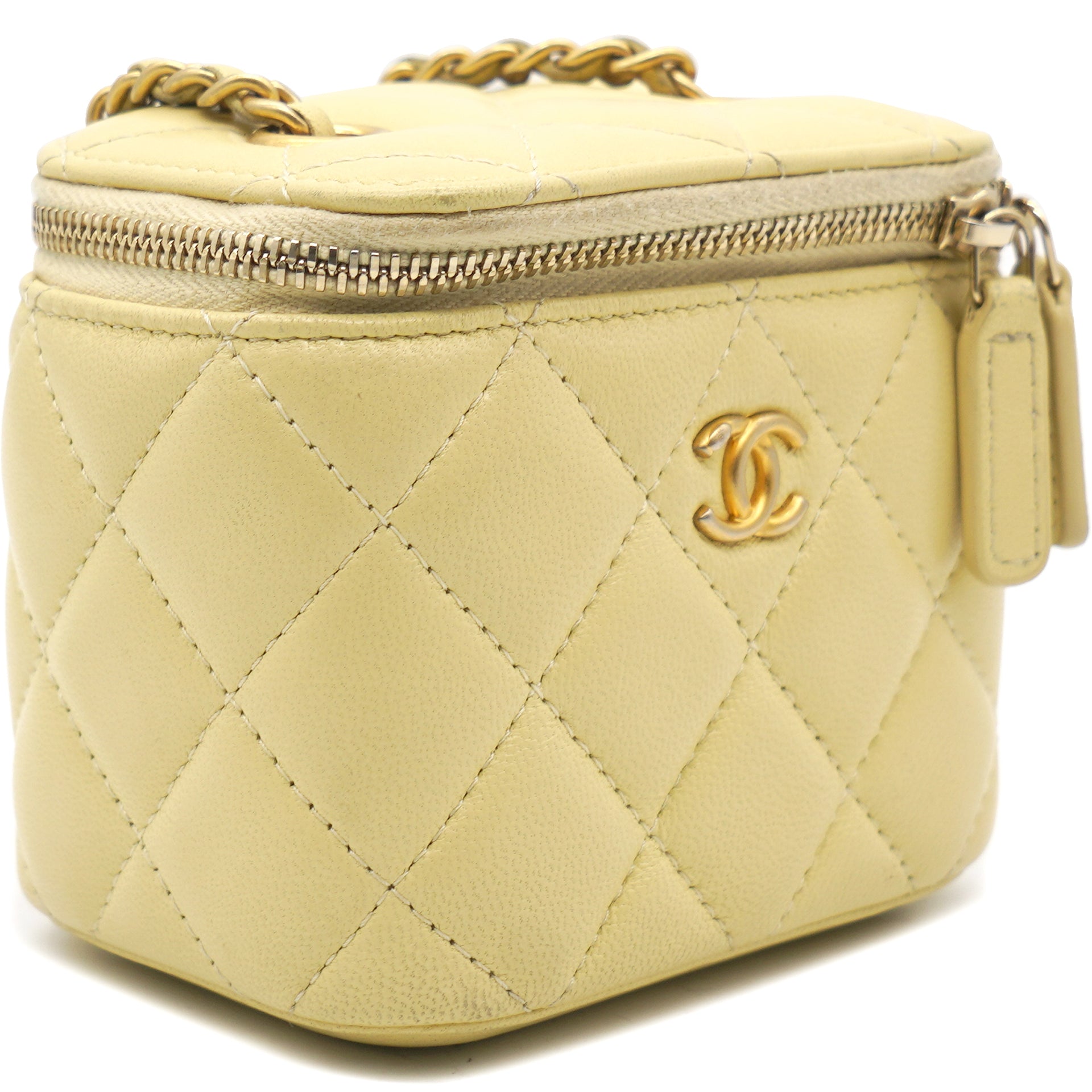 Chanel Yellow Quilted Mini Coco Beauty Vanity Case Pearl Crush