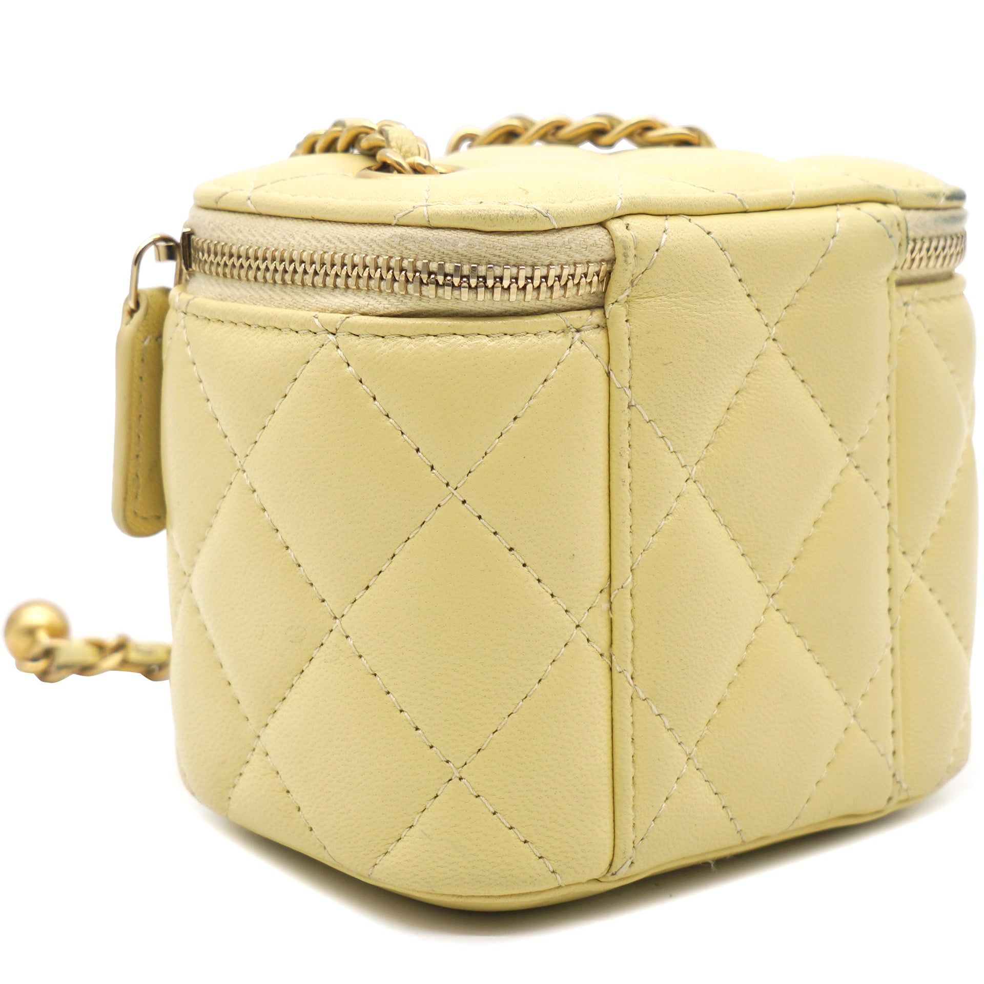 Chanel Yellow Quilted Mini Coco Beauty Vanity Case Pearl Crush