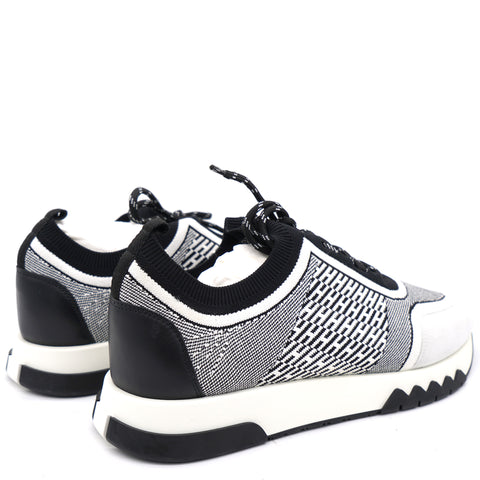 C-Addict Black/White Knit Fabric And Suede Low Top Sneakers 42