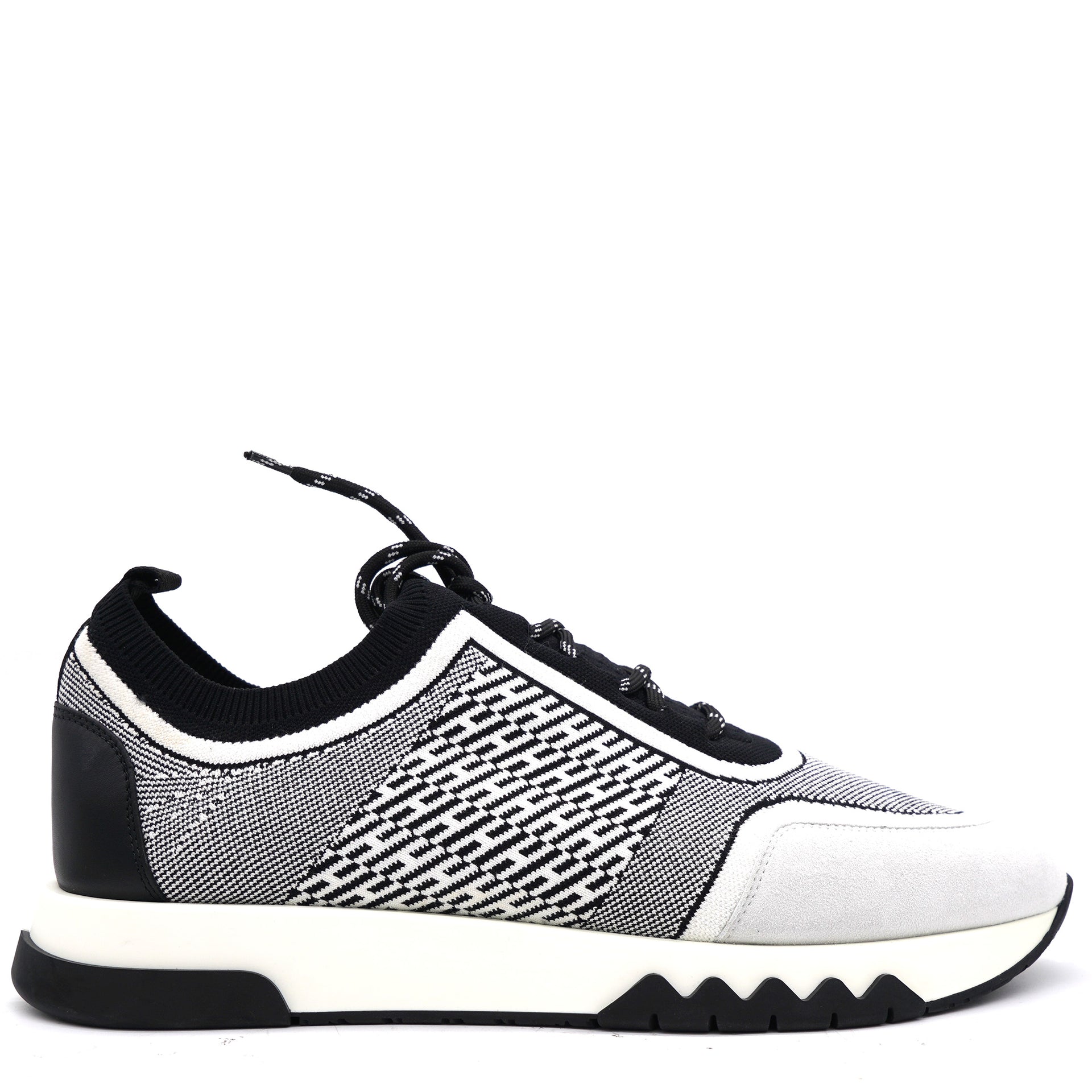 C-Addict Black/White Knit Fabric And Suede Low Top Sneakers 42