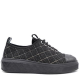 Chanel Grey Tweed Fabric And Leather Low Top Sneakers Size 36.5 Chanel
