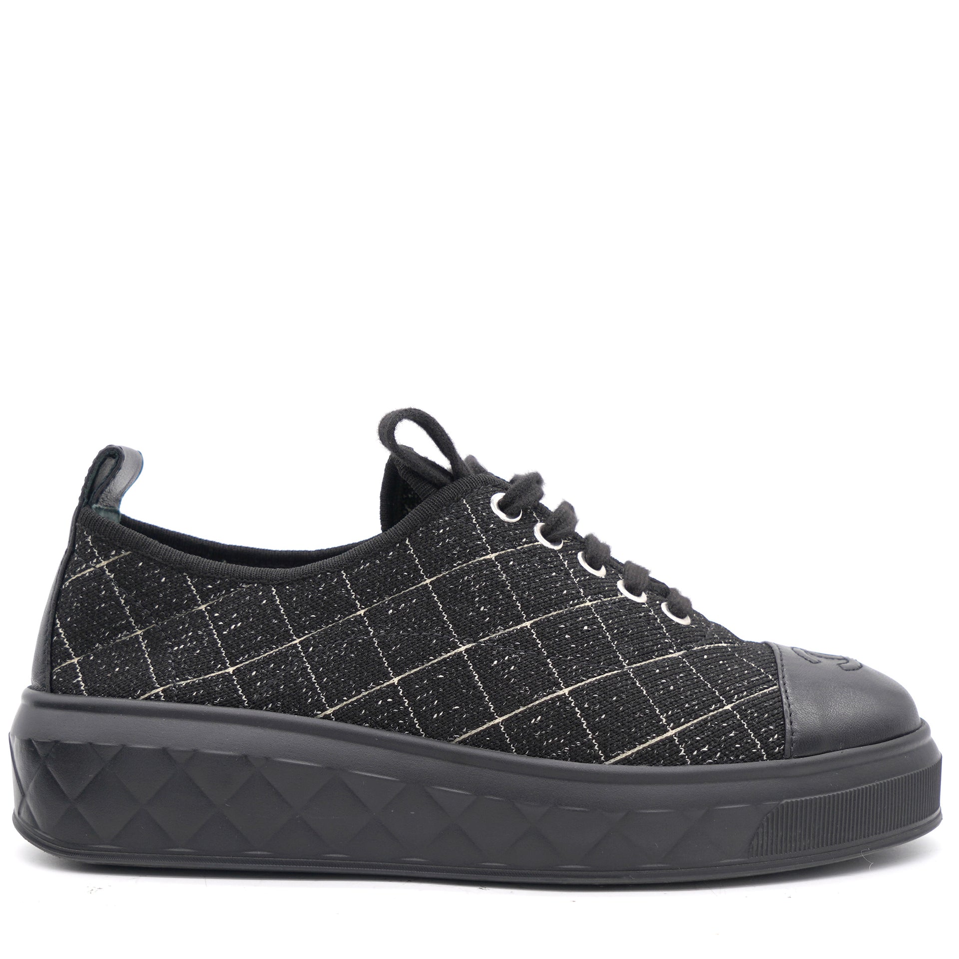 Multicolor Tweed and Black Leather CC Low Top Sneakers 36.5