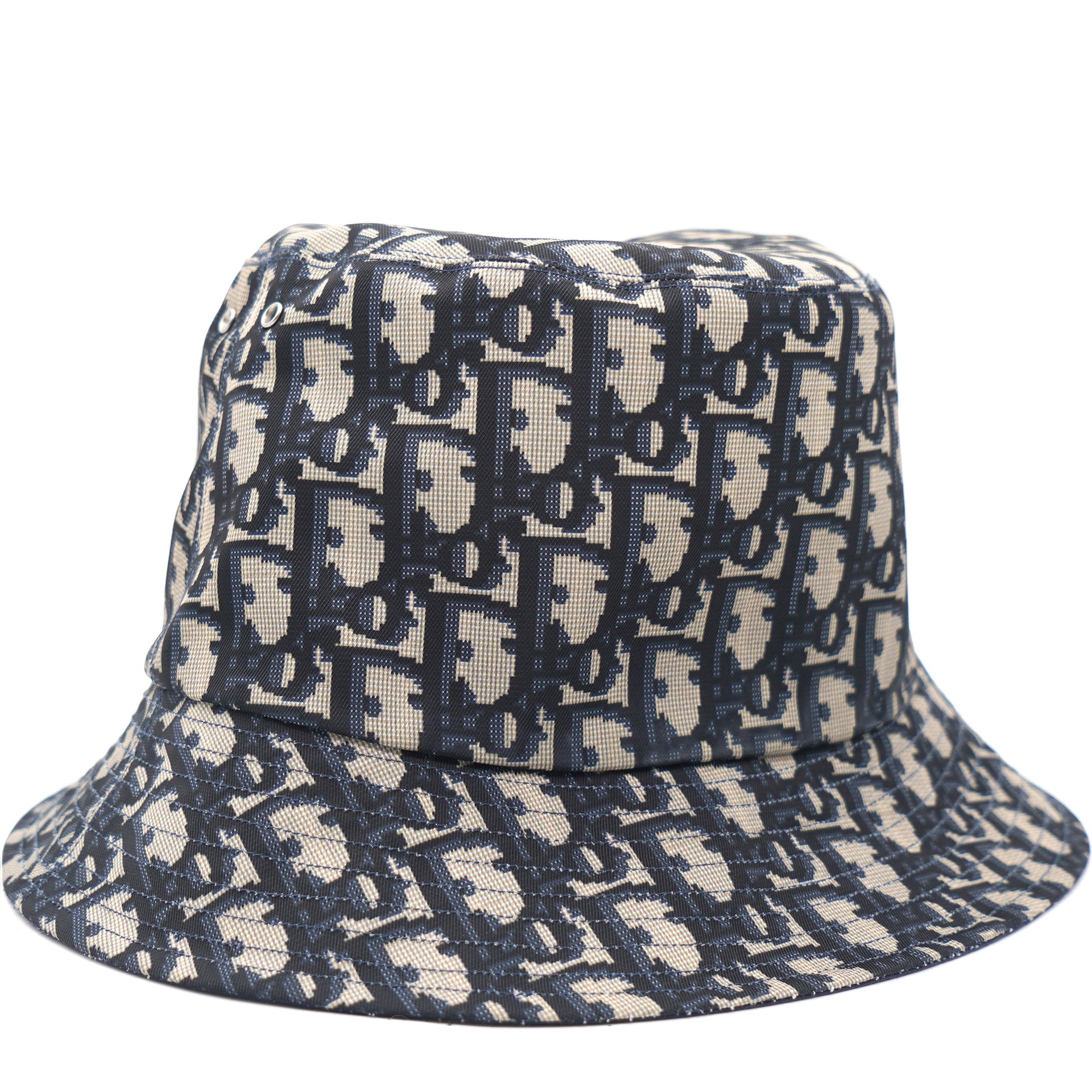CHRISTIAN DIOR Polyester Cotton Oblique Teddy-D Brim Bucket Hat 58 Navy  1203999
