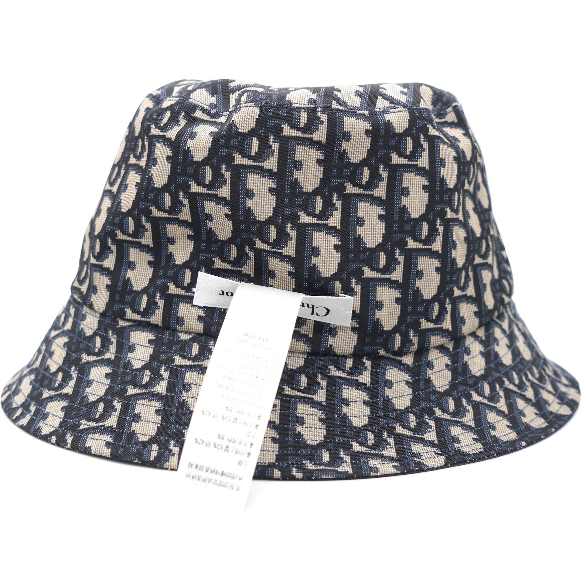 Christian Dior Navy Blue Synthetic Reversible Teddy-D Oblique Short Brim Bucket  Hat (Size 58) Dior