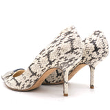 Beige and Navy Python Embossed Logo Pointed Toe Pumps 37