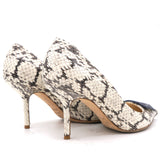 Beige and Navy Python Embossed Logo Pointed Toe Pumps 37