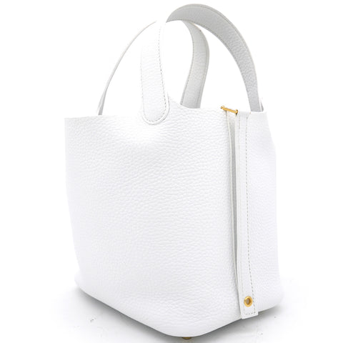Blanc Clemence Leather Picotin Lock 18 Bag