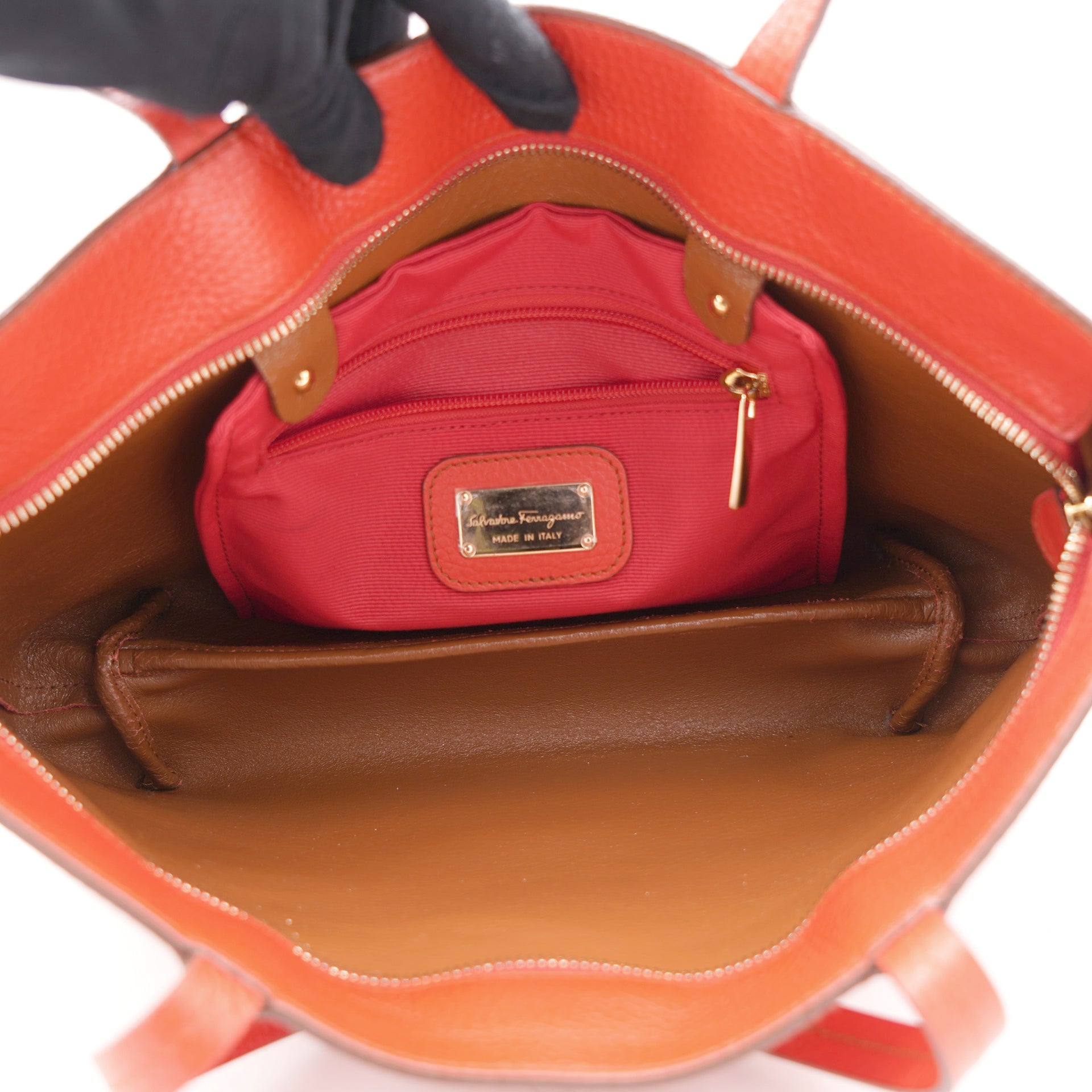 Orange Leather Top Handle Bag