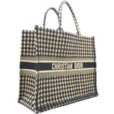 Canvas Embroidered Large Houndstooth Book Tote Beige