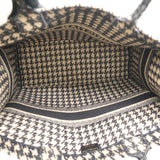 Canvas Embroidered Large Houndstooth Book Tote Beige