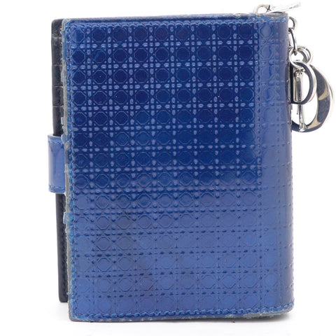 Metallic Blue Micro Cannage Leather Lady Dior Compact Wallet