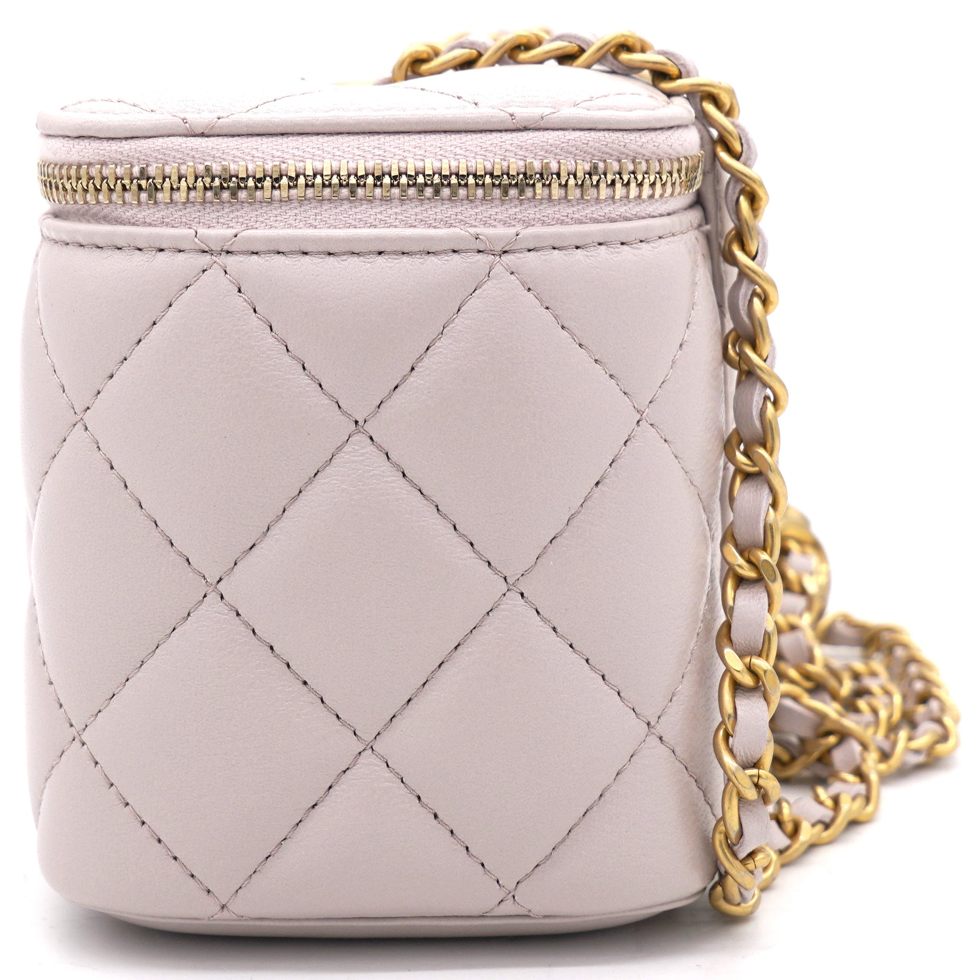 CHANEL Black Lambskin Pearl Crush Mini Vanity Case Chain Bag Gold
