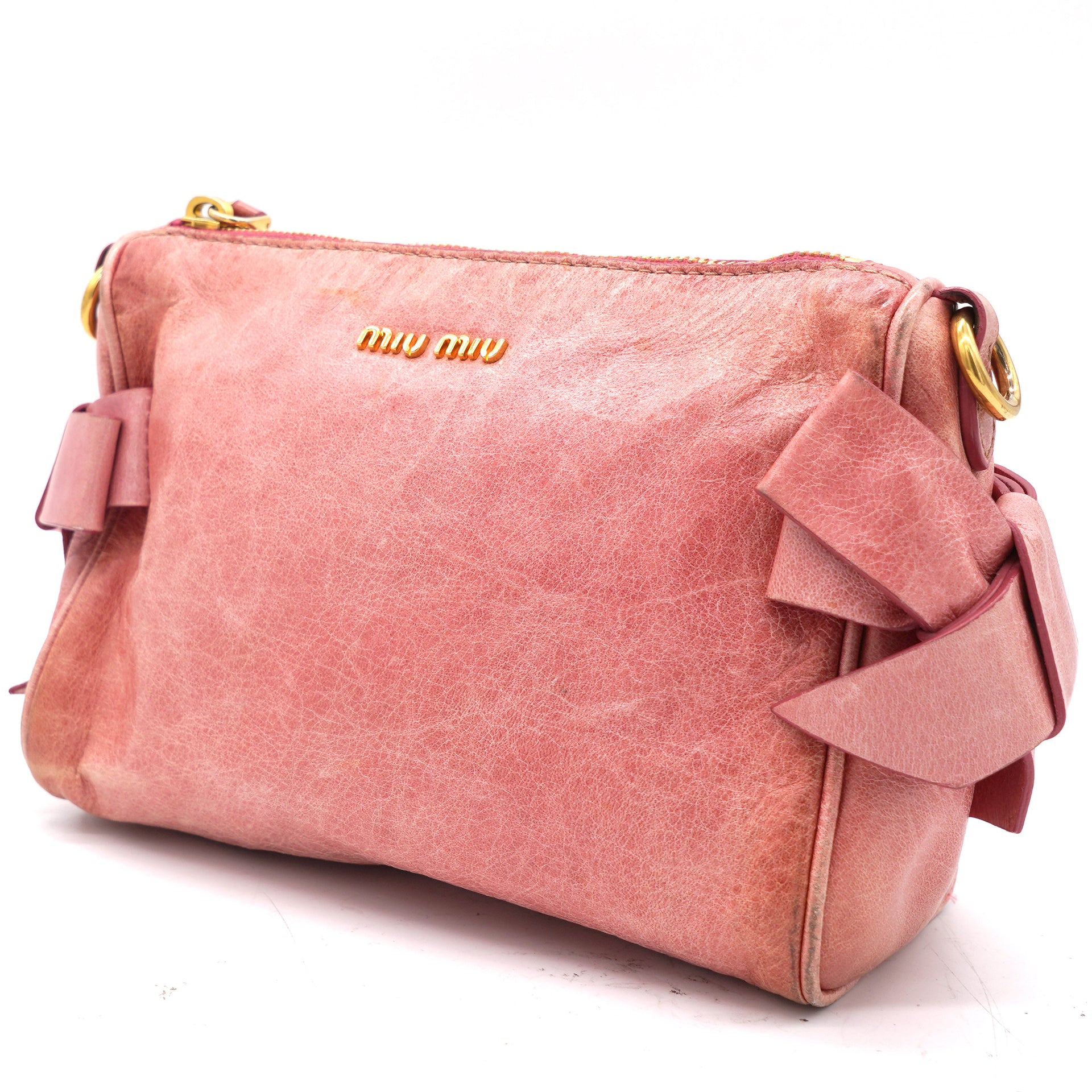 Miu Miu - Vitello Shine Bow Small Shoulder Bag Poudre