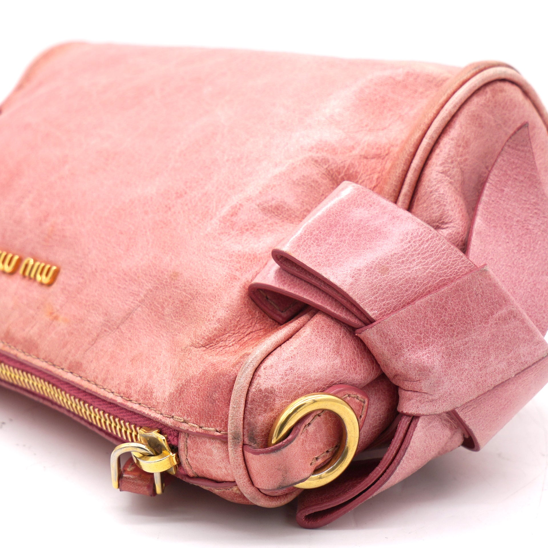 Miu Miu Vitello Lux Bow Bag Fumo - Pink Handle Bags, Handbags - MIU86236