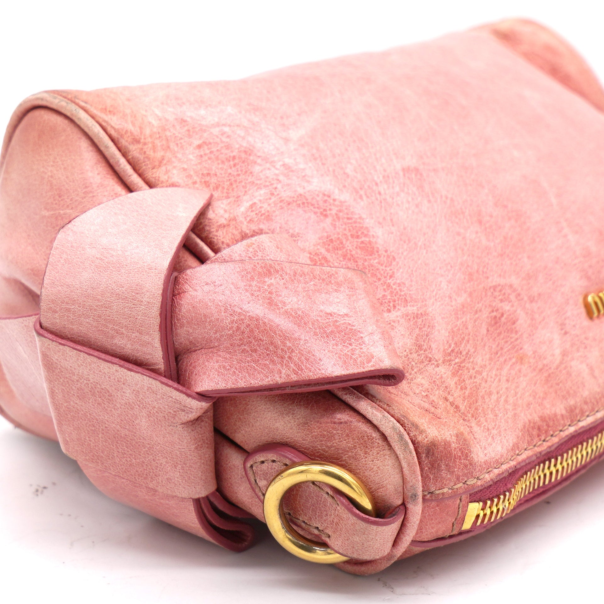 Miu Miu Pink Vitello Lux Bow Handbag Leather ref.157359 - Joli Closet