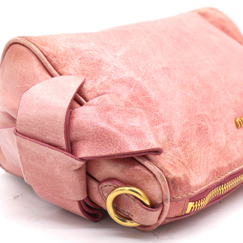 Vitello Lux Bow Mini Shoulder Bag Dark Pink
