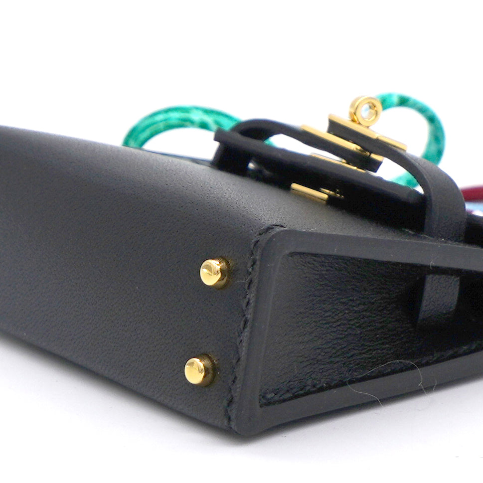 Black Tadelakt Micro Mini Twilly Kelly Bag Charm Palladium Hardware, 2021