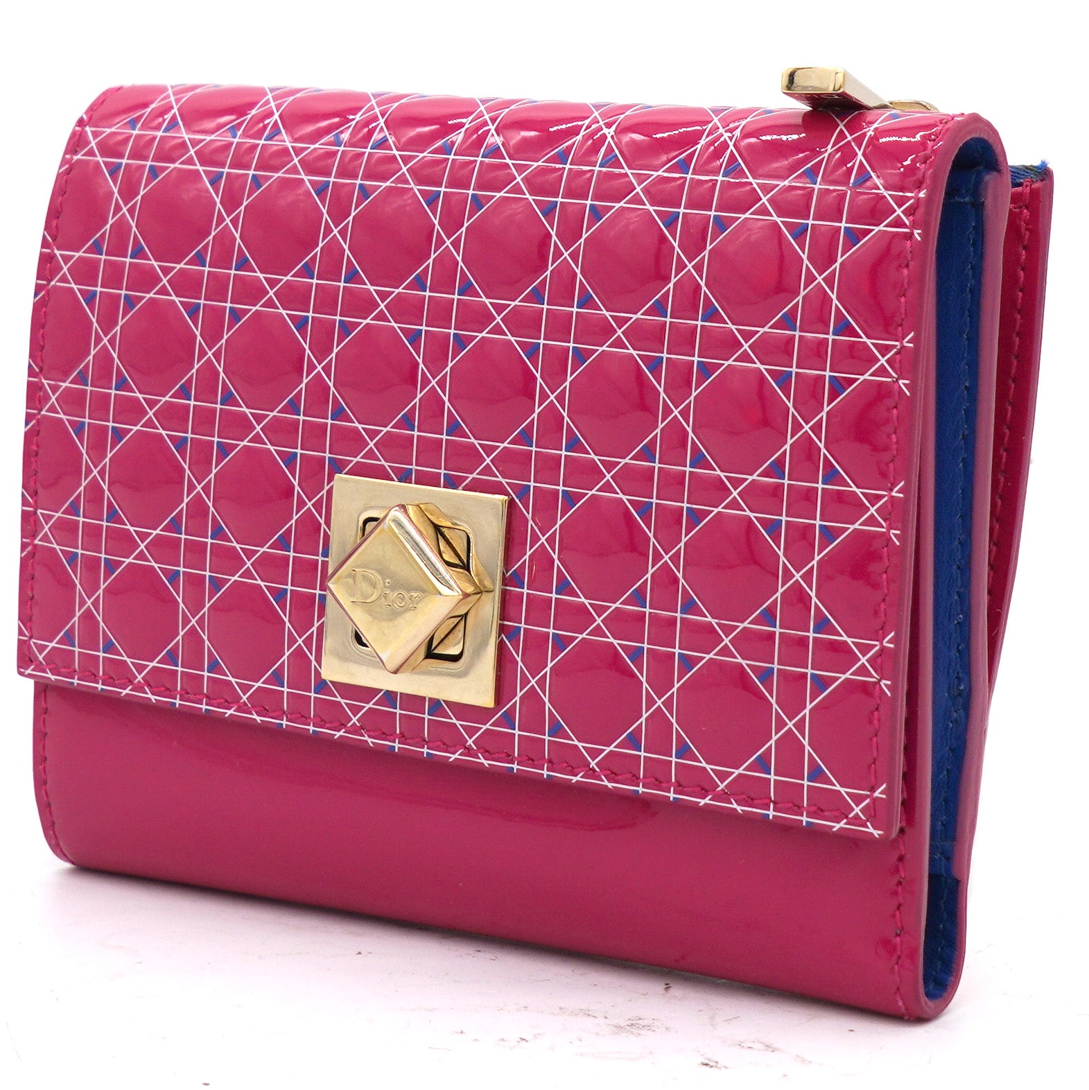 Pink Cannage Patent Leather Flap Compact Wallet