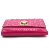 Pink Cannage Patent Leather Flap Compact Wallet