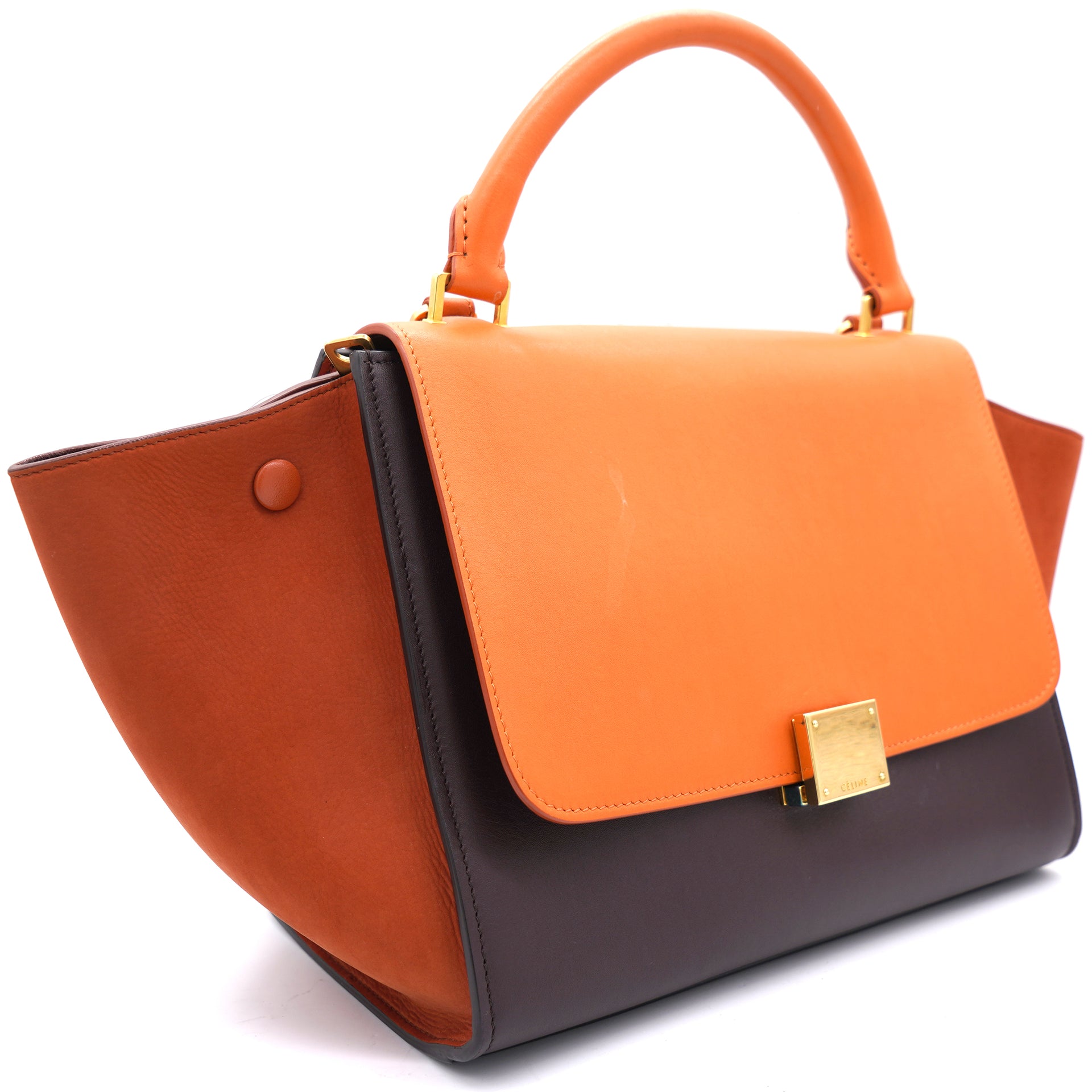 Tri-Color Leather and Suede Small Trapeze Top Handle Bag