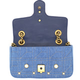 Blue Matelasse Denim Pearl Embellished GG Marmont Shoulder Bag
