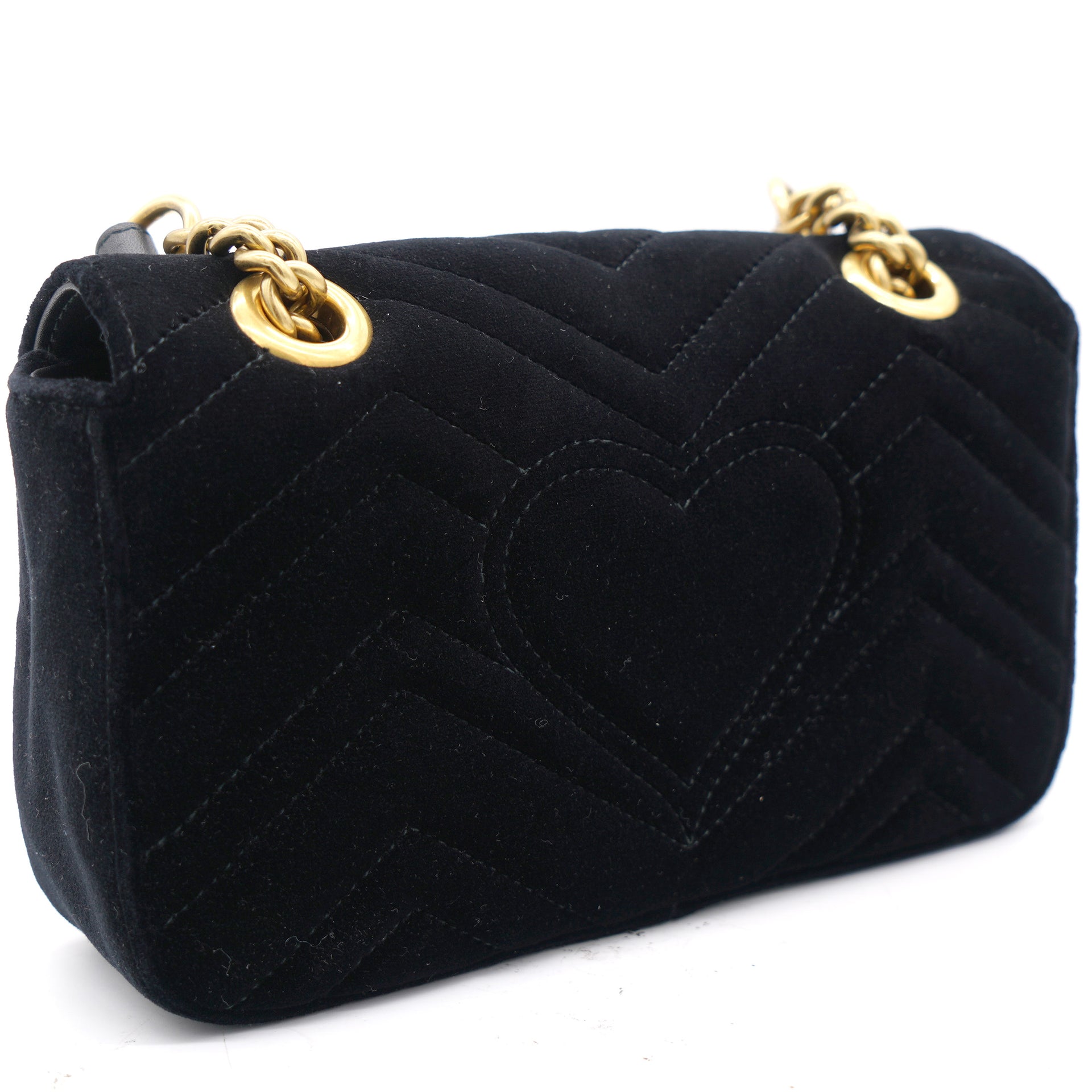 Velvet Matelasse Mini GG Marmont Shoulder Bag Black