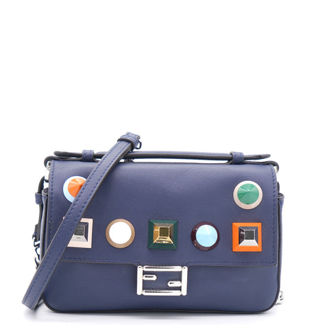 Micro Double Baguette Studded Leather Bag Navy
