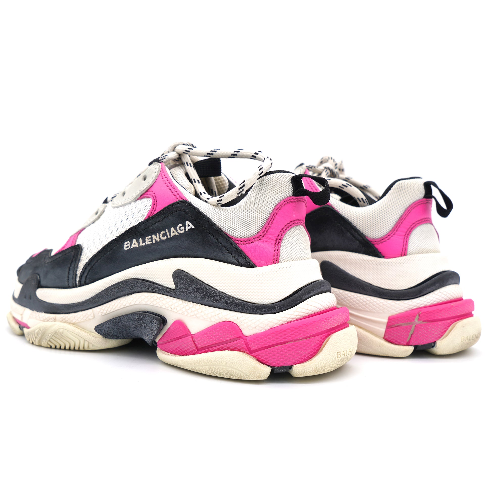 Fabric Mesh Washed Effect Womens Triple S Sneakers Pink White Grey 36