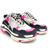 Fabric Mesh Washed Effect Womens Triple S Sneakers Pink White Grey 36