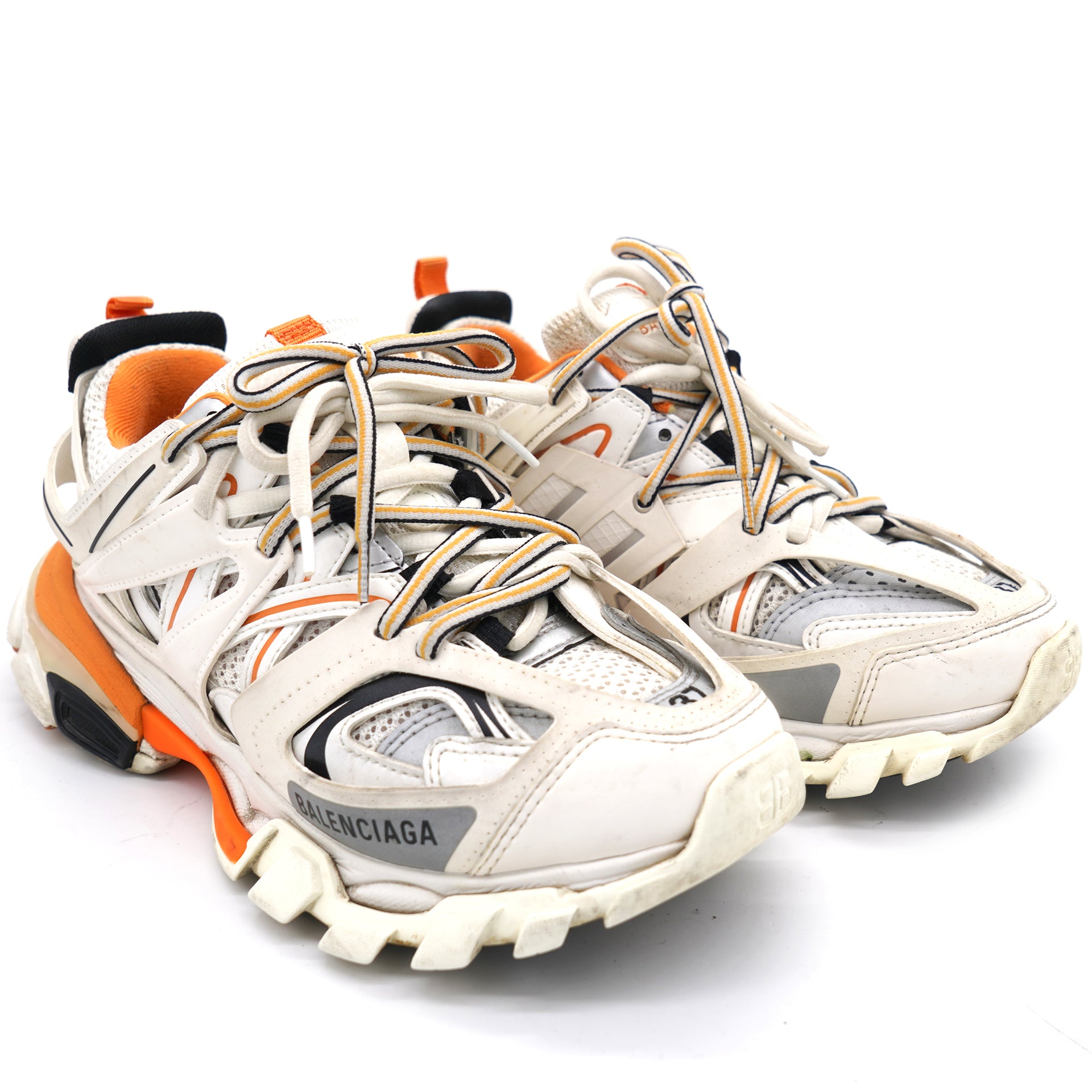 Women's Track Trainers in White and Orange Mesh and Nylon 37
